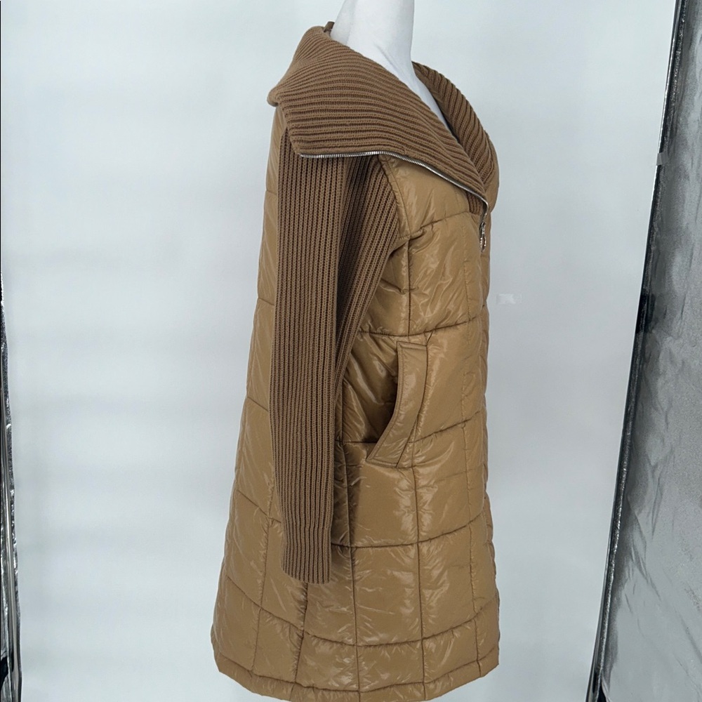 Varley  Mayten Knit Brown Puffer Jacket with Ribbed Sleeves Size Small, - Picture 6 of 15